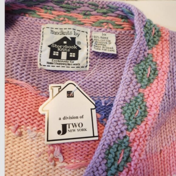 VTG Storybook Knits HANDKNIT Sweater Cardigan Southwestern Cactus - Picture 9 of 14